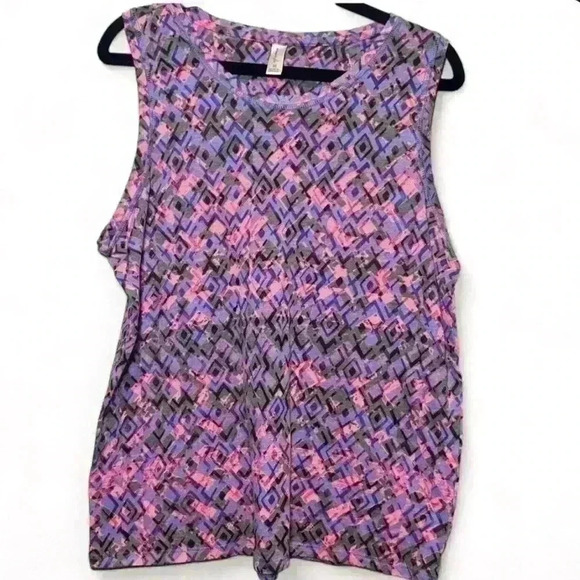 🌺 Exertek - Pink/purple print tank top w crossover flaps in back-women’s… - Picture 1 of 4